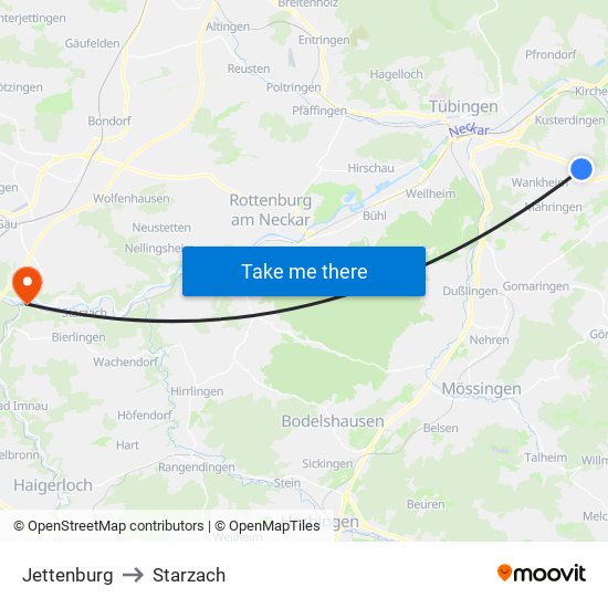 Jettenburg to Starzach map