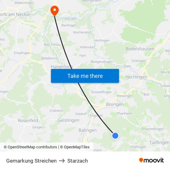 Gemarkung Streichen to Starzach map