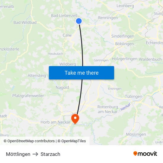 Möttlingen to Starzach map