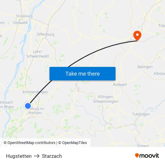 Hugstetten to Starzach map