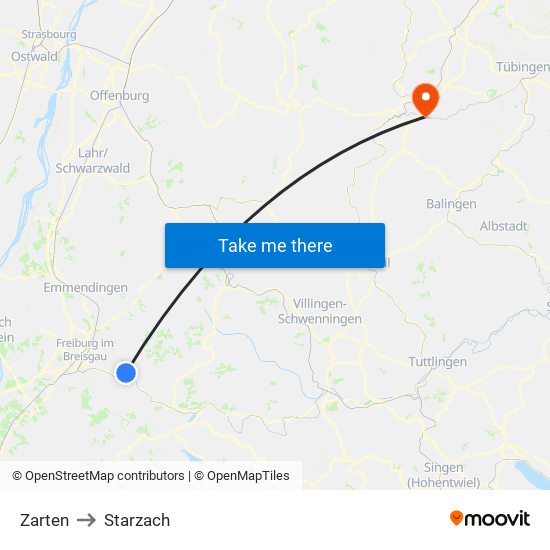 Zarten to Starzach map