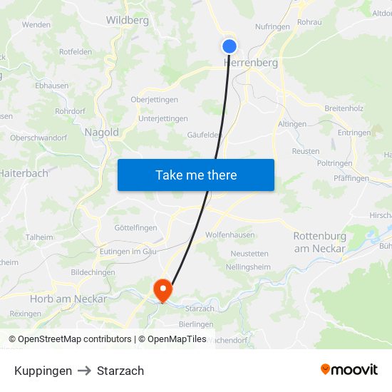 Kuppingen to Starzach map