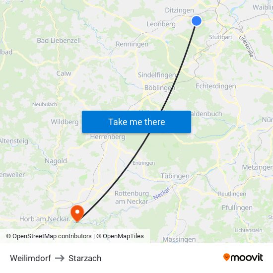 Weilimdorf to Starzach map