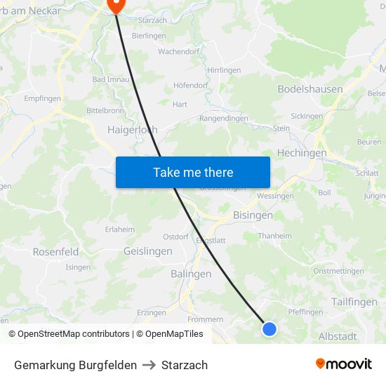 Gemarkung Burgfelden to Starzach map