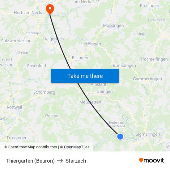 Thiergarten (Beuron) to Starzach map