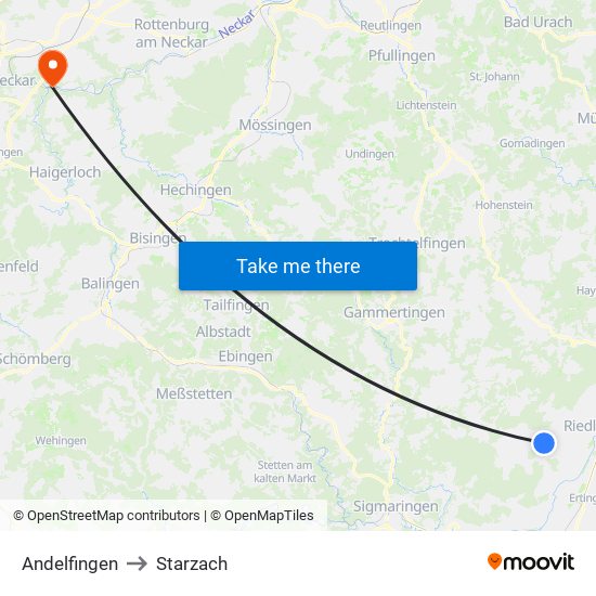 Andelfingen to Starzach map