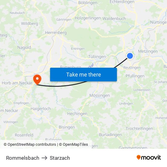 Rommelsbach to Starzach map