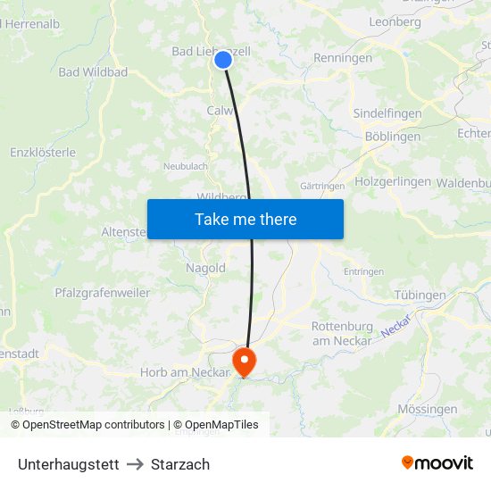 Unterhaugstett to Starzach map