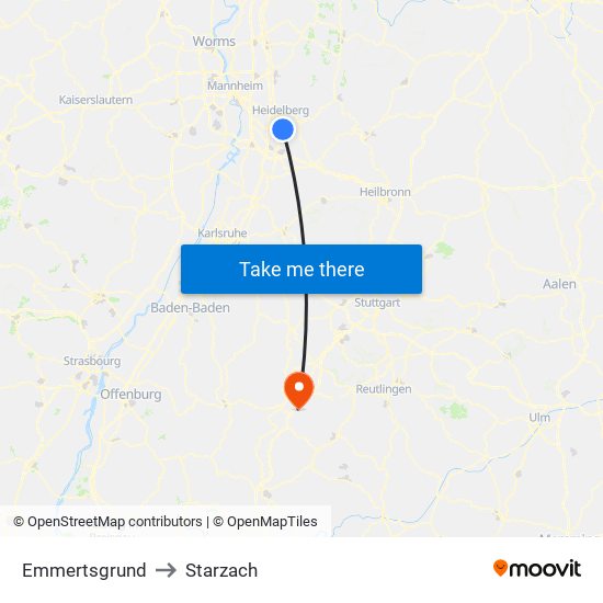 Emmertsgrund to Starzach map