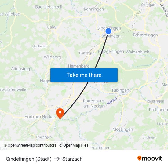 Sindelfingen (Stadt) to Starzach map