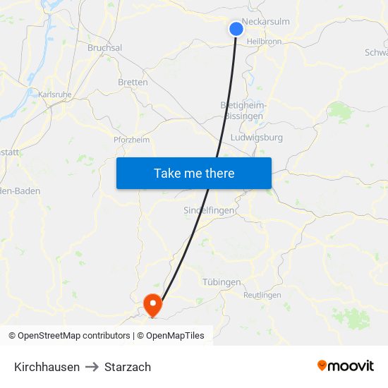 Kirchhausen to Starzach map