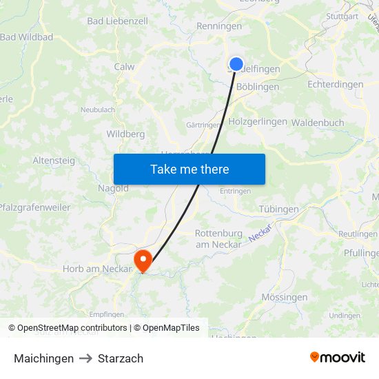 Maichingen to Starzach map