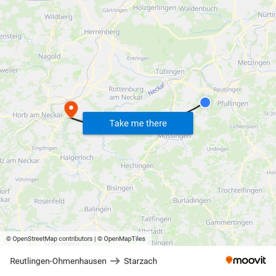 Reutlingen-Ohmenhausen to Starzach map