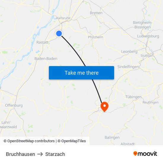 Bruchhausen to Starzach map