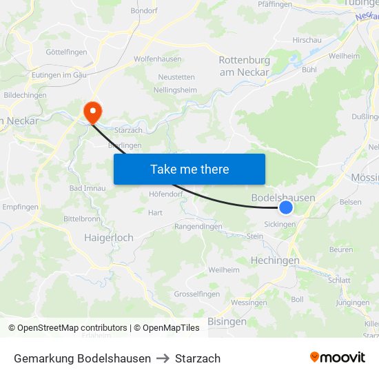 Gemarkung Bodelshausen to Starzach map