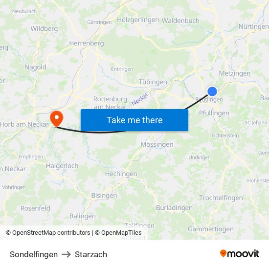 Sondelfingen to Starzach map