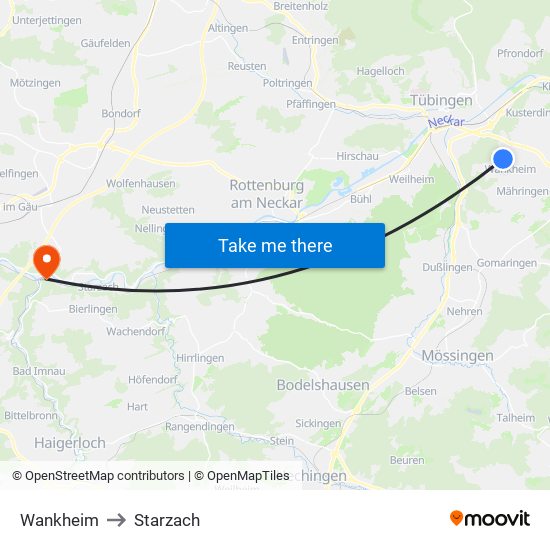 Wankheim to Starzach map