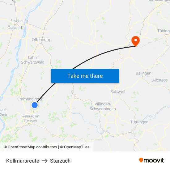 Kollmarsreute to Starzach map