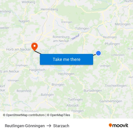 Reutlingen-Gönningen to Starzach map