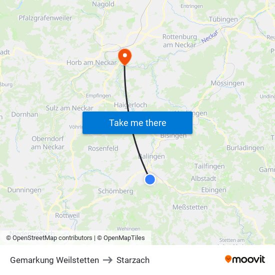 Gemarkung Weilstetten to Starzach map