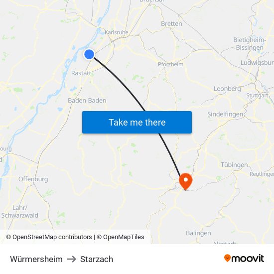 Würmersheim to Starzach map