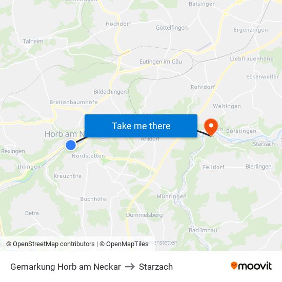 Gemarkung Horb am Neckar to Starzach map