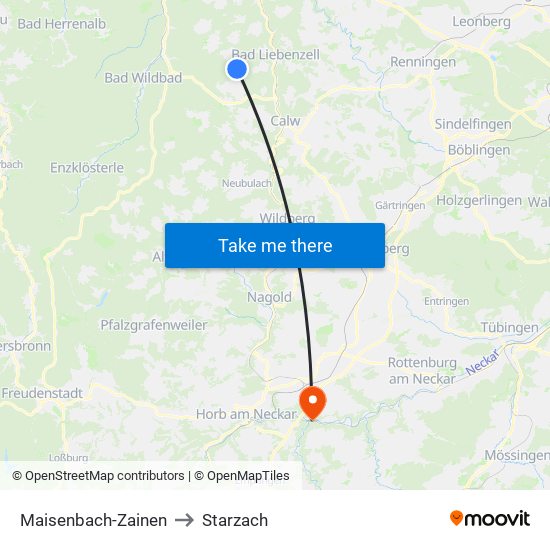 Maisenbach-Zainen to Starzach map