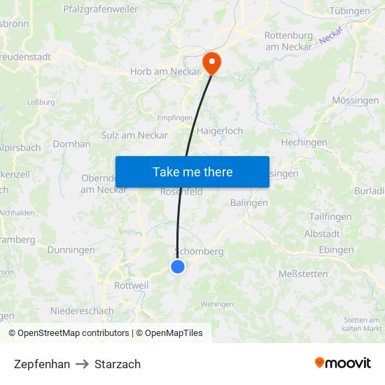 Zepfenhan to Starzach map