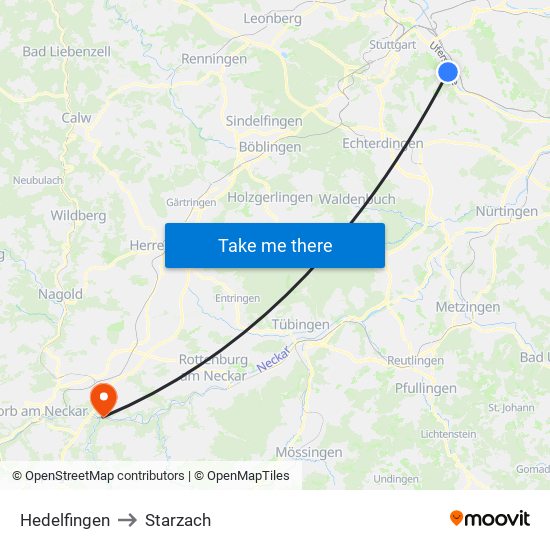 Hedelfingen to Starzach map