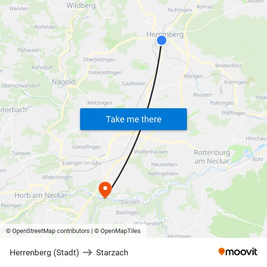 Herrenberg (Stadt) to Starzach map