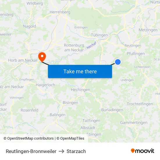 Reutlingen-Bronnweiler to Starzach map
