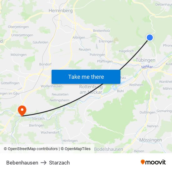 Bebenhausen to Starzach map