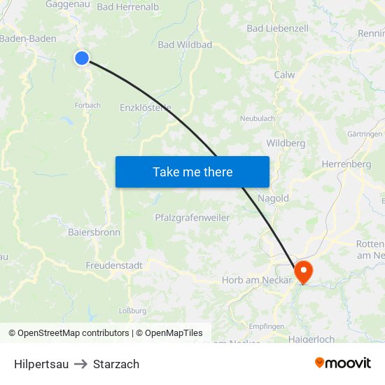 Hilpertsau to Starzach map