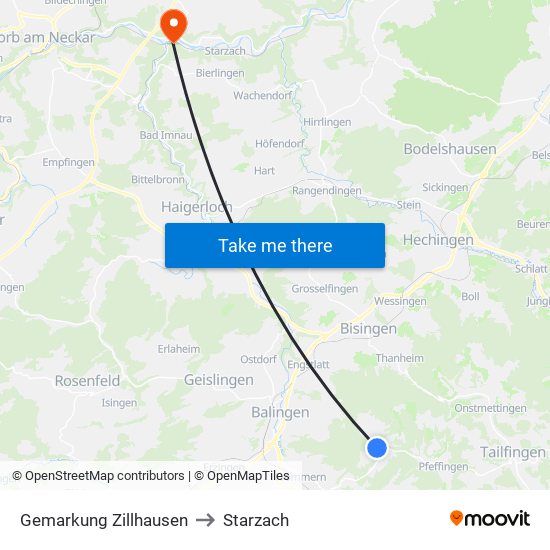 Gemarkung Zillhausen to Starzach map