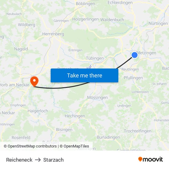 Reicheneck to Starzach map