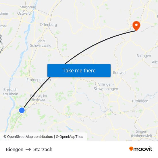 Biengen to Starzach map