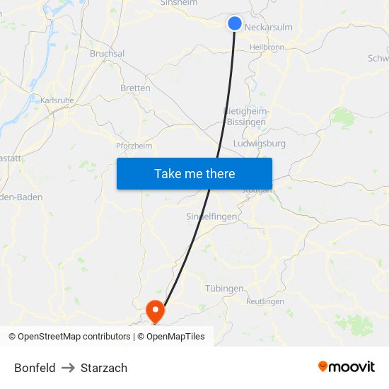 Bonfeld to Starzach map