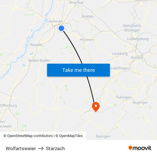 Wolfartsweier to Starzach map