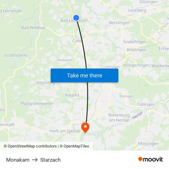 Monakam to Starzach map