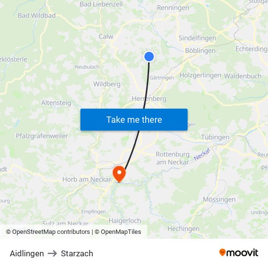 Aidlingen to Starzach map