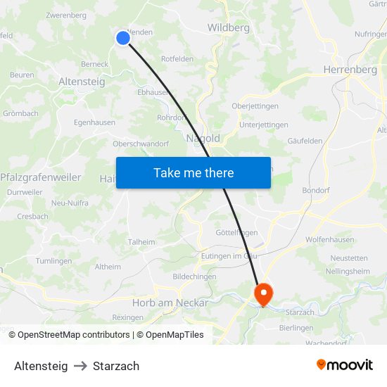 Altensteig to Starzach map