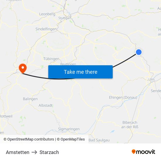 Amstetten to Starzach map