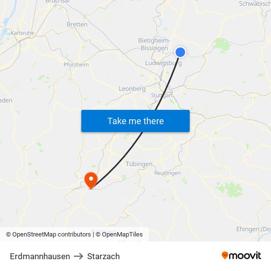 Erdmannhausen to Starzach map