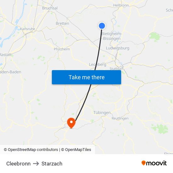 Cleebronn to Starzach map