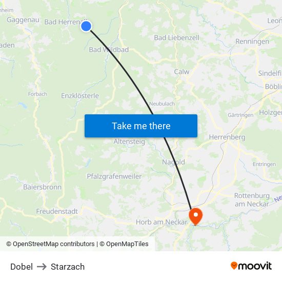 Dobel to Starzach map