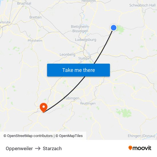 Oppenweiler to Starzach map