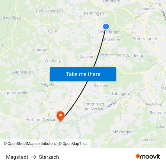 Magstadt to Starzach map