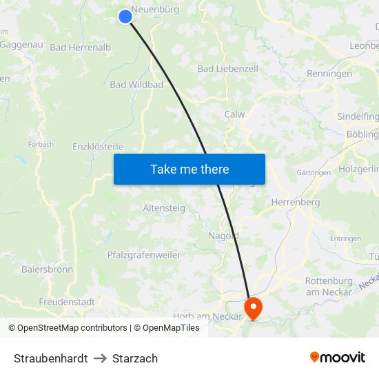 Straubenhardt to Starzach map