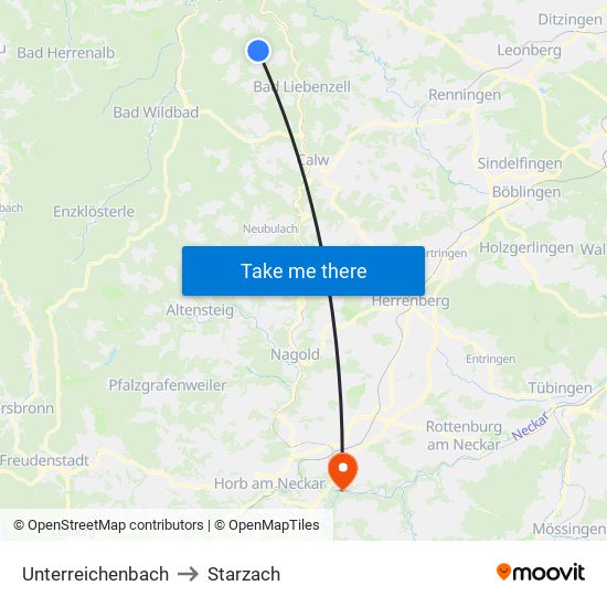 Unterreichenbach to Starzach map