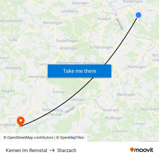 Kernen Im Remstal to Starzach map